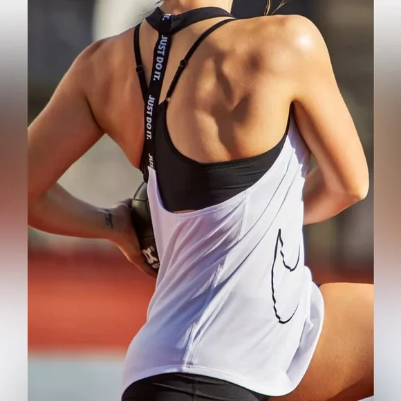 Nike Women's White and Black Elastika Tank Top - Picture 2 of 7